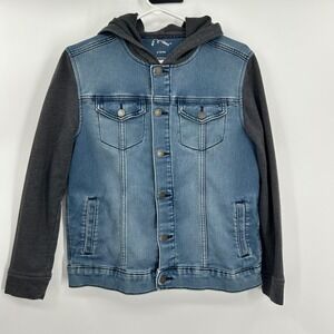 Art Class Boys Denim Jacket Hooded Contrast Sleeves Blue Gray Size L 12/14 0761